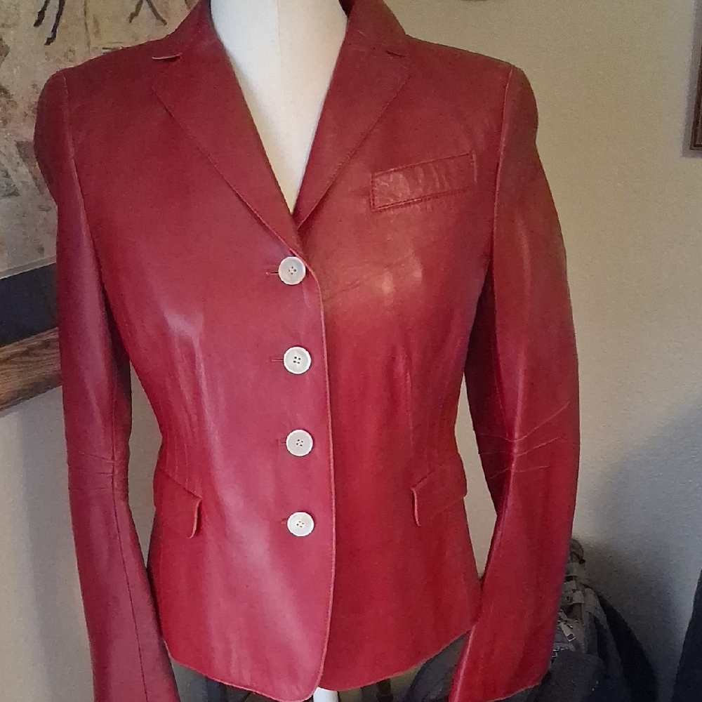 Akris Punto Red Leather Blazer